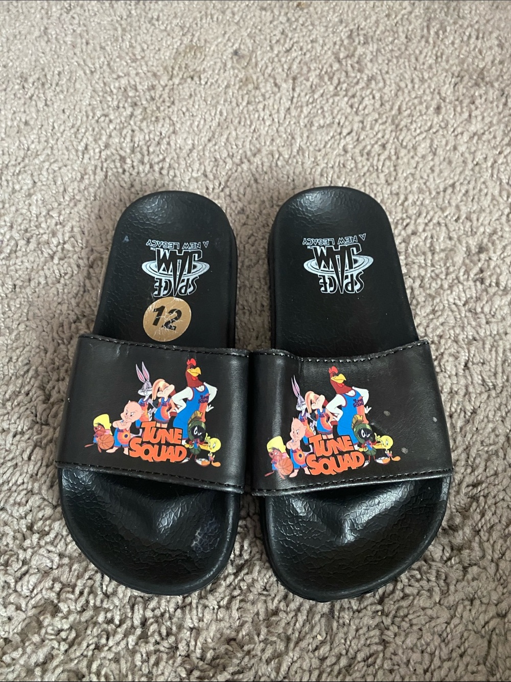 Warner Bros. Tune Squad Black Kids Slide Sandals with Colorful Character Print